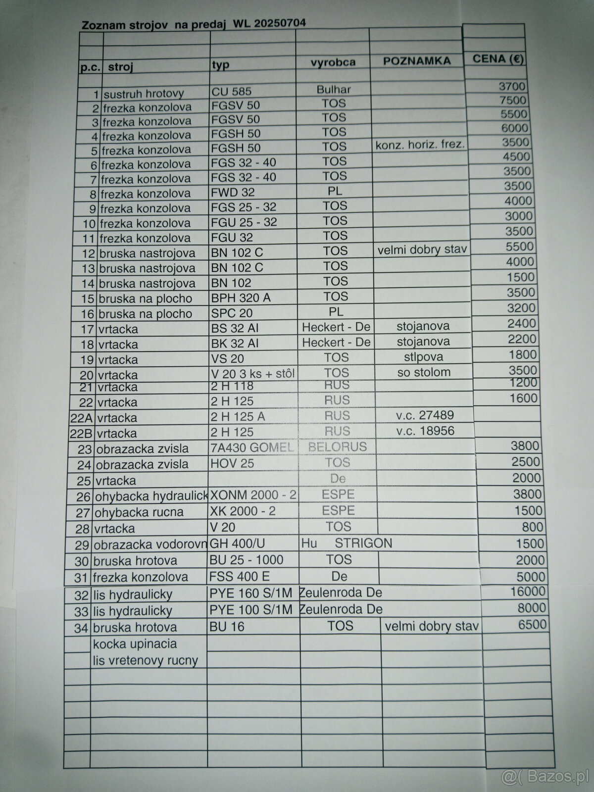wiertarka stolowa, TOS typ V20 - 2