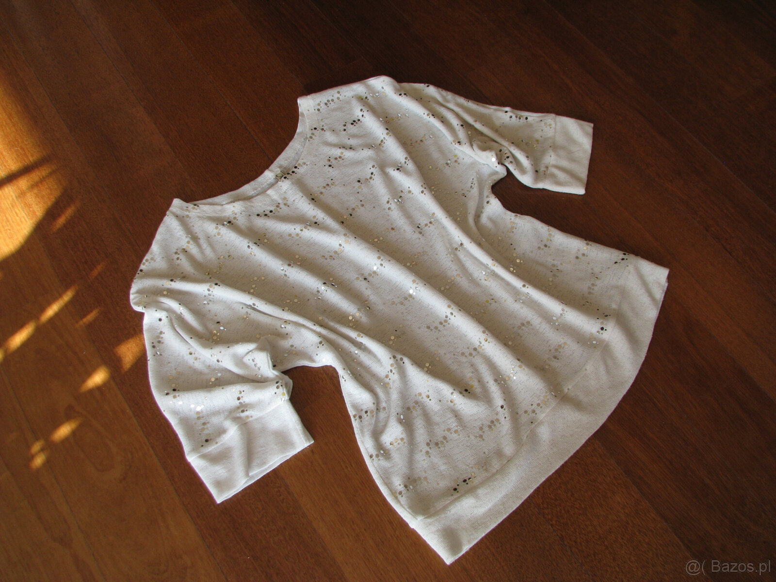 Luźny, biały sweterek, bluzka z cekinkami, L / XL - 2