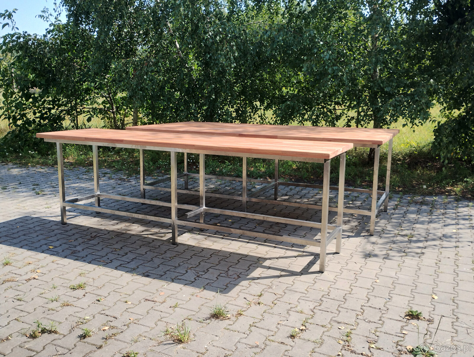 Stół z baletm drewnianym, bukowym, nierdzewny, - 2