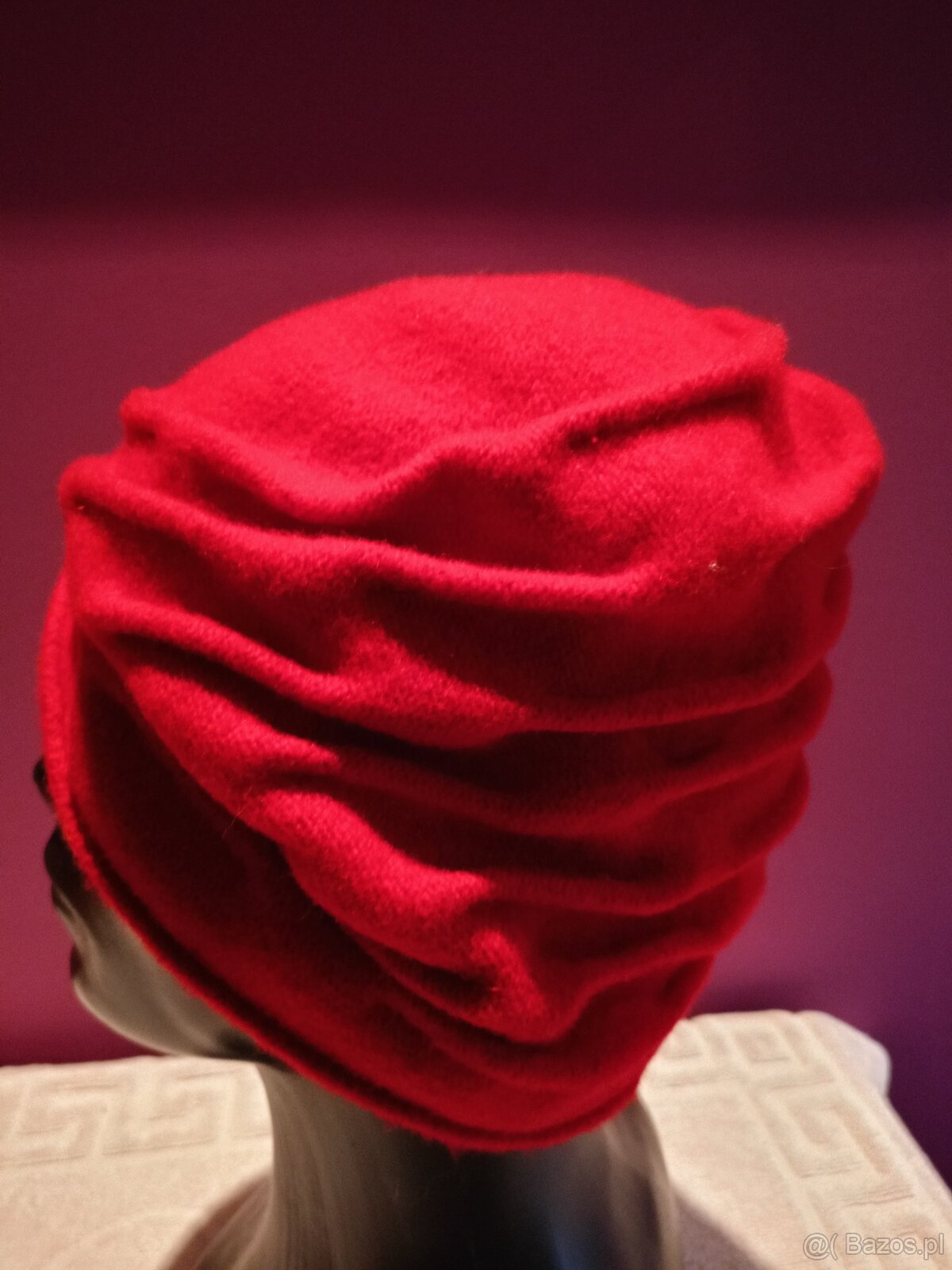 Czerwona czapka damska typu turban 100 % wełna. Firma RABION - 2