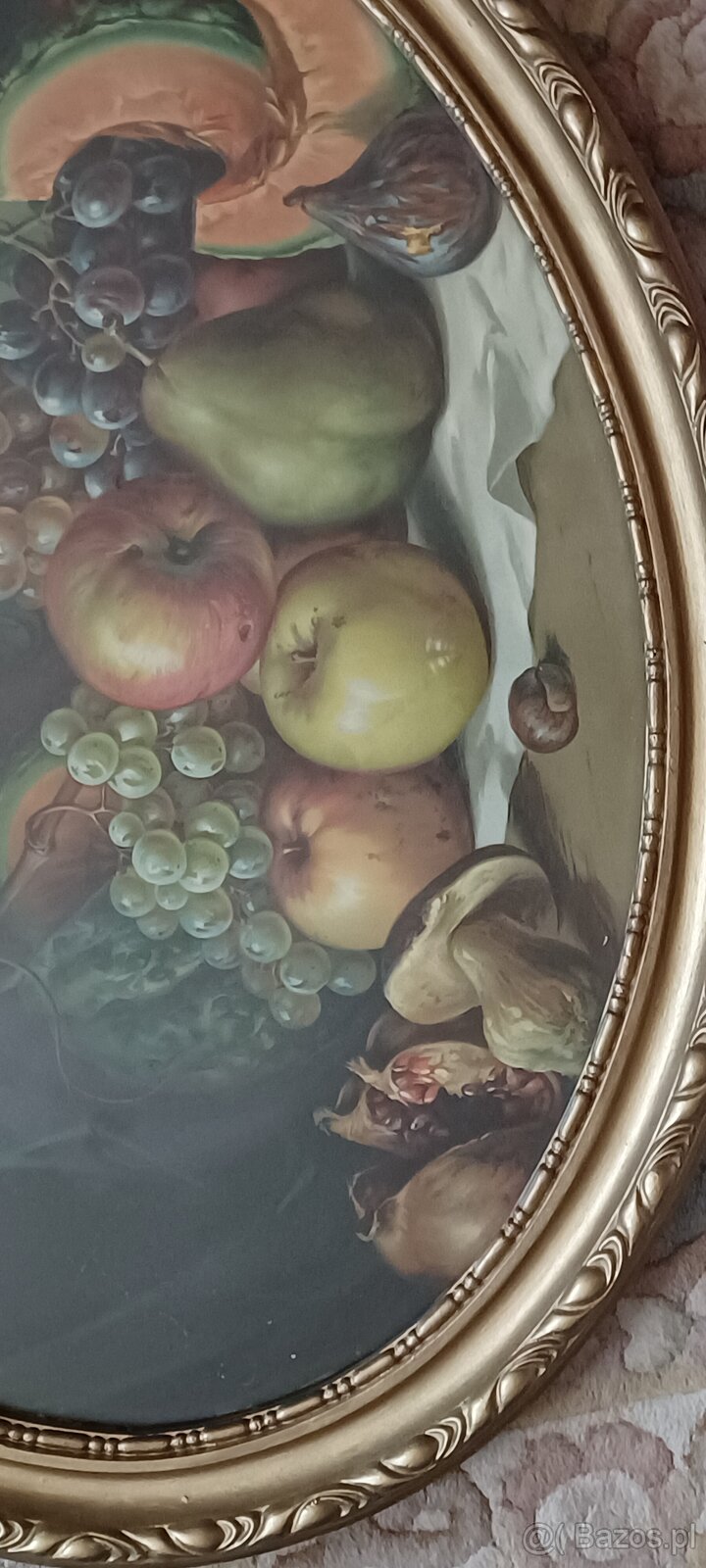 Duży zabytkowy obraz MARTWA NATURA ZA SZKŁEM 83x63 cm. Ciężk - 2