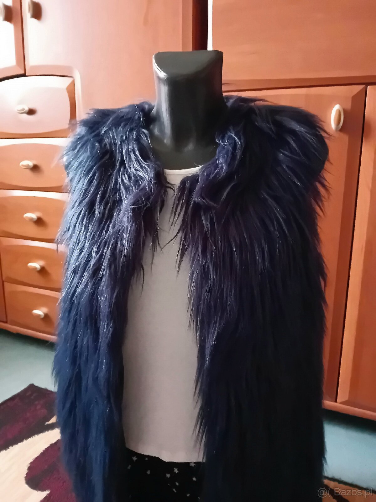 Granatowa kamizelka damska futrzana ciepła zimowa - 2