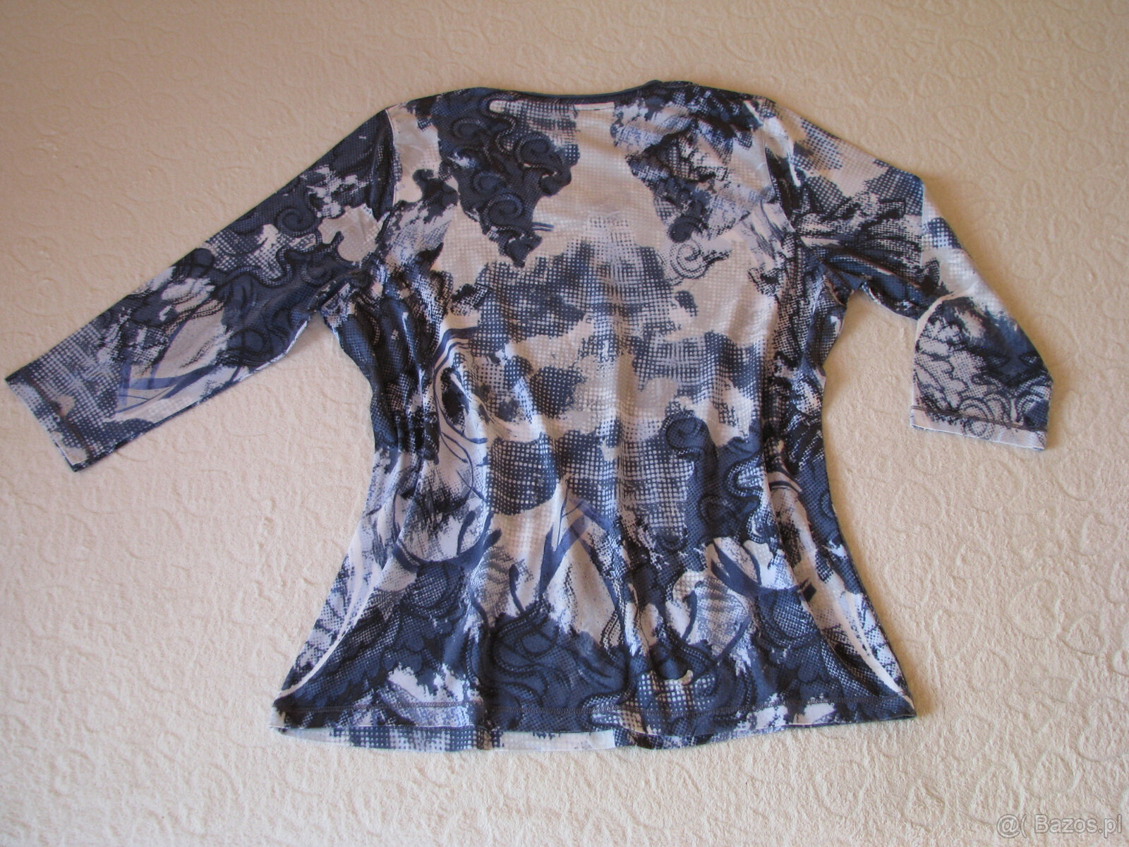 Bluzka z rękawem 3/4, rozm. L, niebiesko-biała z cyrkoniami, - 2