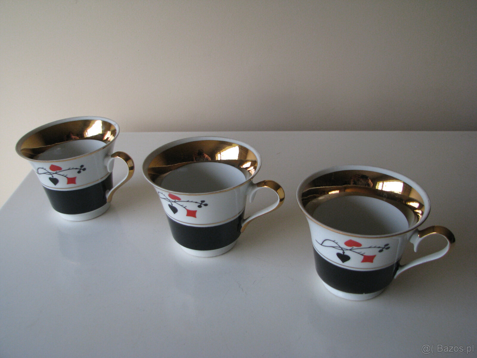 Piękne porcelanowe filiżanki karciane ze złoceniami Ćmielów - 2
