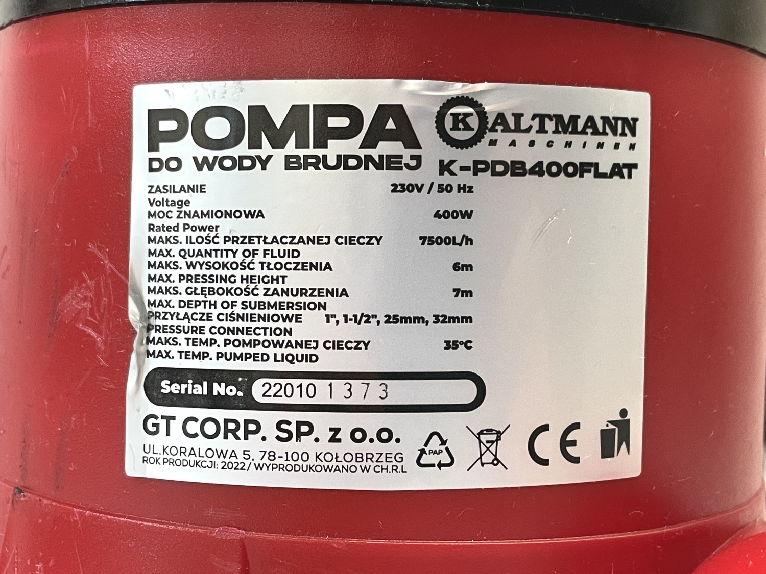 Pompa do wody brudnej Kaltmann 400 W - 2