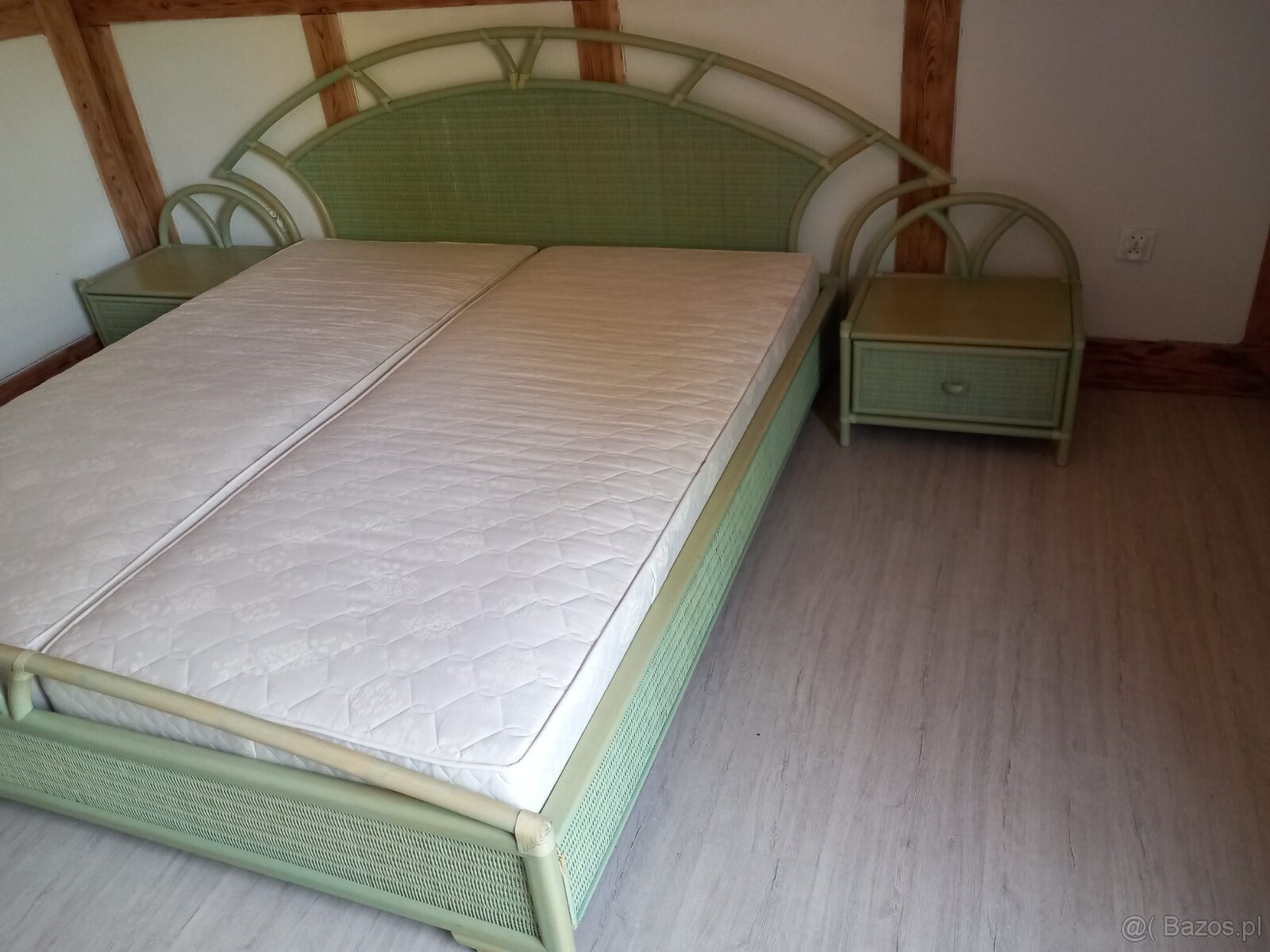łóżko 2-osobowe rattanowe (akwamaryny wenecka)+ sofa kwiatow - 2