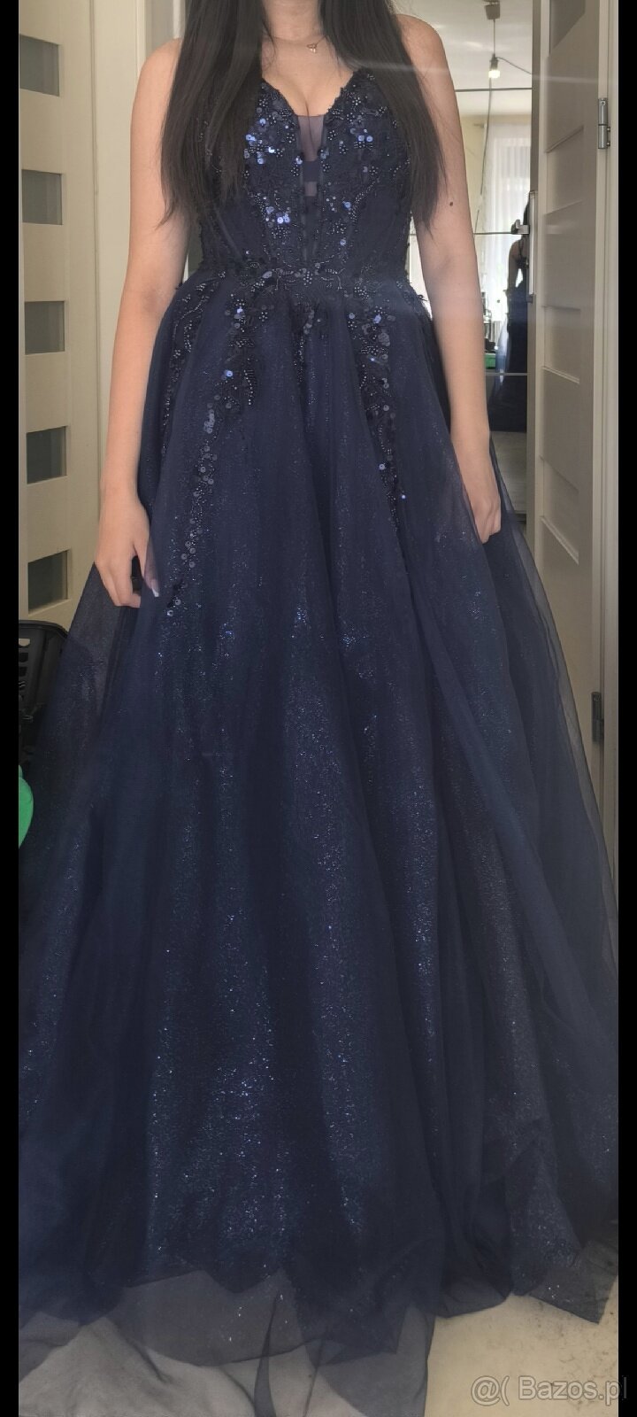 Granatowa błyszcząca sukienka tiulowa Diva Fashion S 36 gors - 2