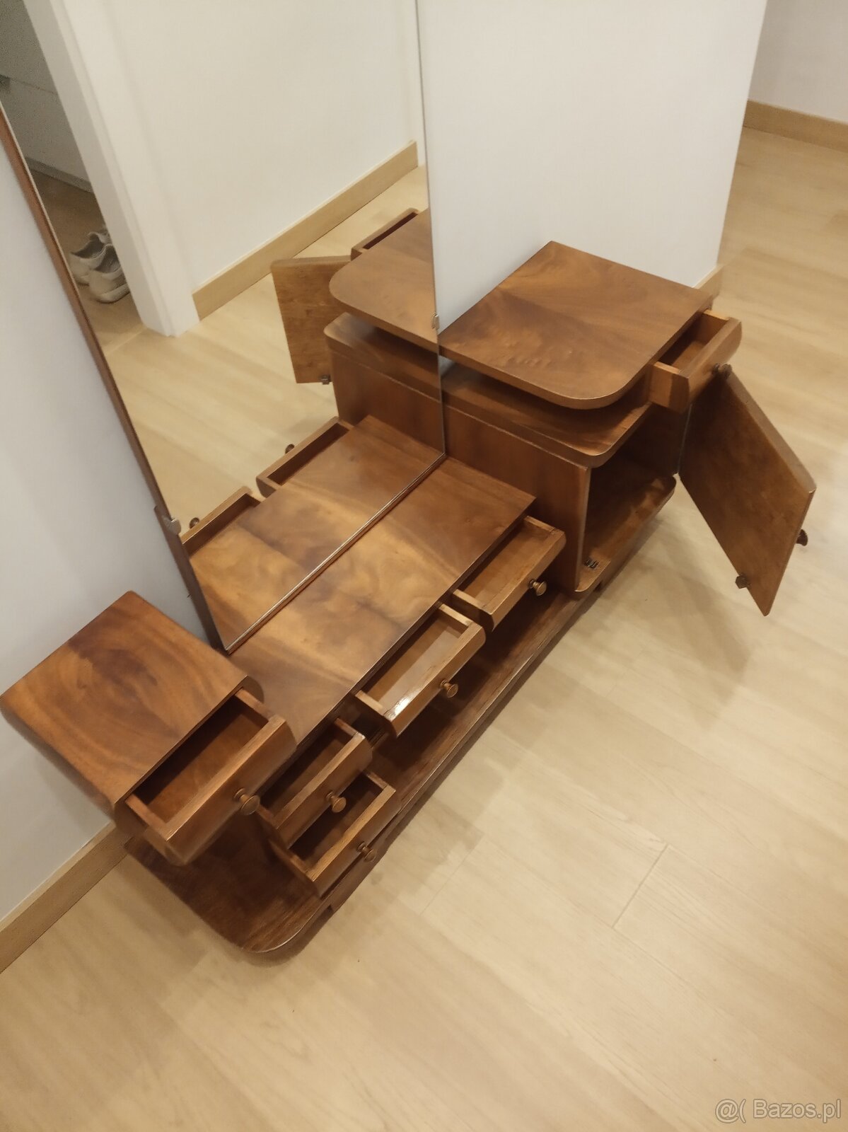 Drewniana toaletka z lustrem w stylu Art Deco - 2