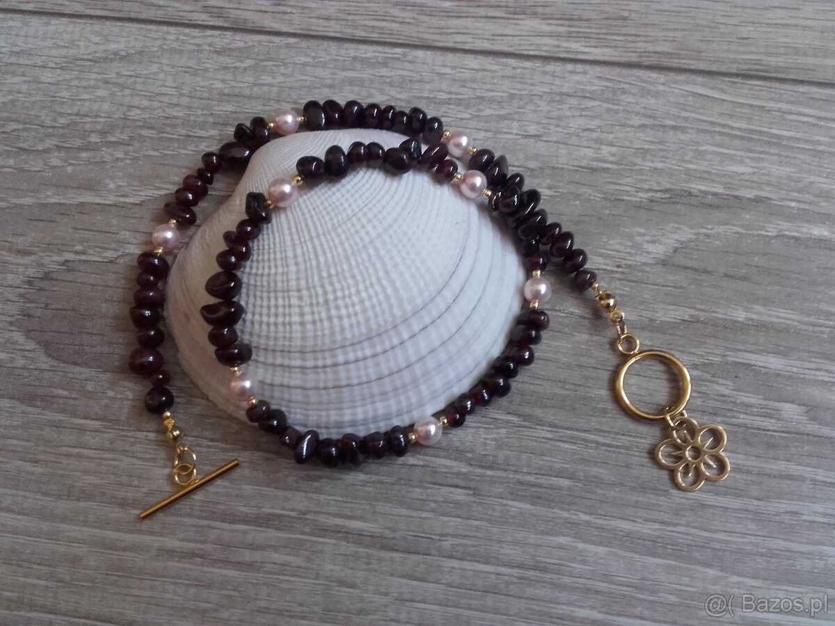 Naszyjnik granaty perły swarovski - 2