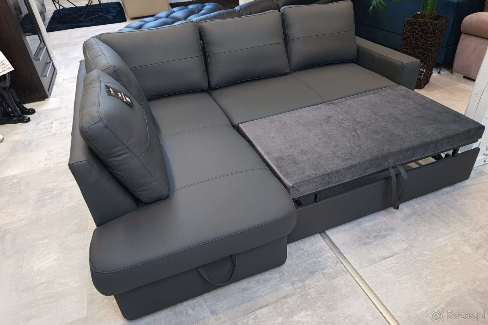 Narożnik Moder -20% skóra 100%, pojemnik + spanie - 2