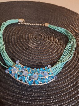 Turkusowy naszyjnik sznurek lniany - 2