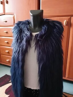 Granatowa kamizelka damska futrzana ciepła zimowa - 2