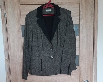 Marynarka-żakiet damska, rozm. 40, szara, czarne klapy - 2