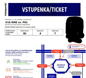 IIHF 2024 Ostrava - hokej SWE vs. POL - 2 bilety - 2