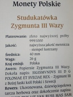 Studukatowa Zygmunta III Wazy - platerowana zlotem 999 - 2