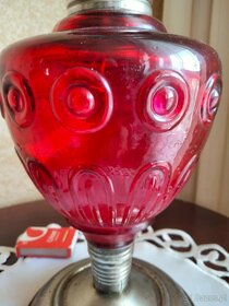 Stara lampa naftowa 48cm 100% sprawna szkło -kolor rubinowy - 2