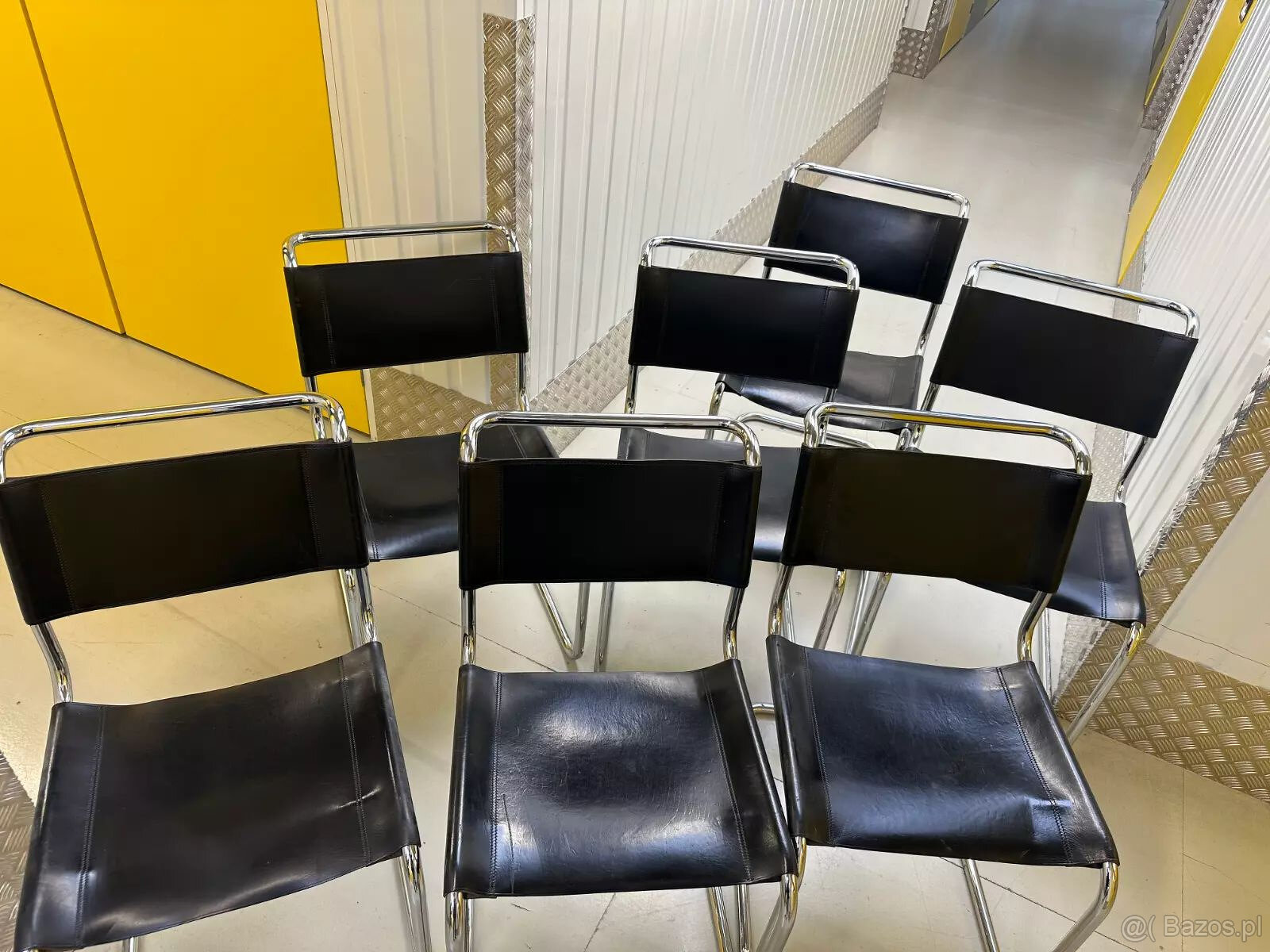 7 x Thonet S33 Cantilever Chair Bauhaus Classic Leather Blac - 3