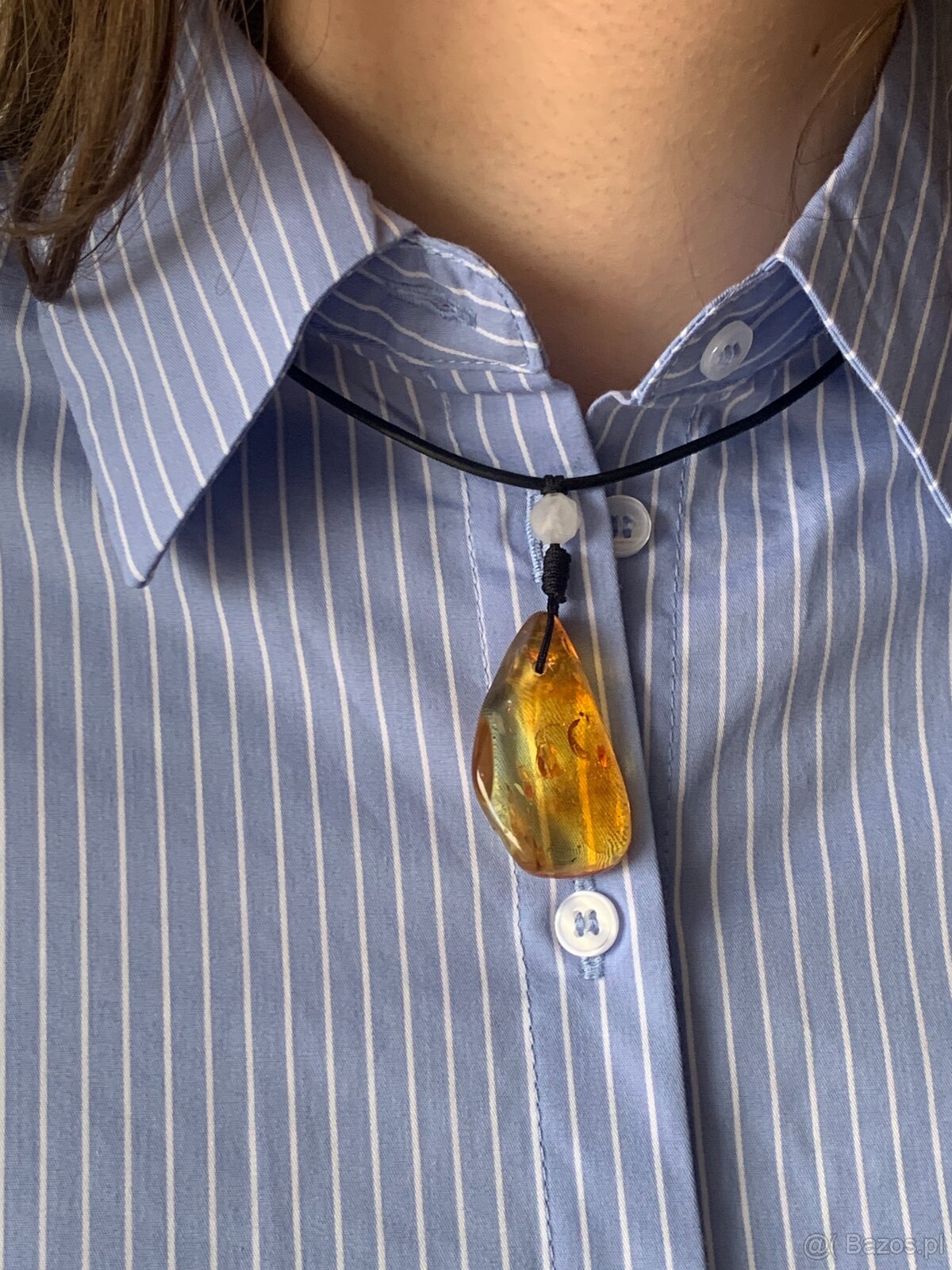 Wisiorek bursztyn naturalny bałtycki ręcznie robiony 40 mm r - 3