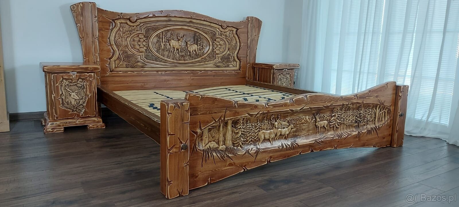 Drewniane lôžko z motiwem mysliwskim 180×200cm - 3