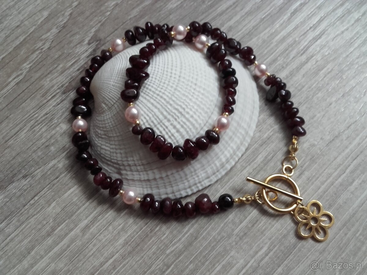 Naszyjnik granaty perły swarovski - 3