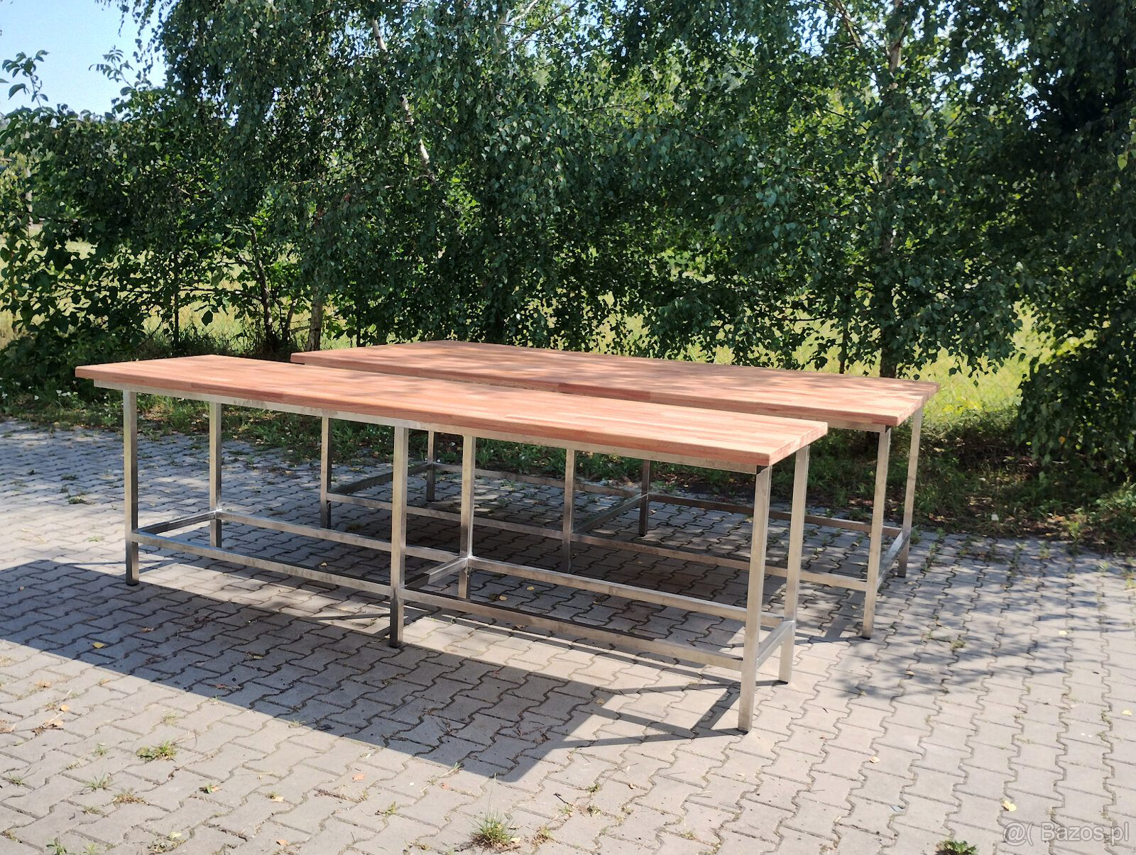 Stół z baletm drewnianym, bukowym, nierdzewny, - 3