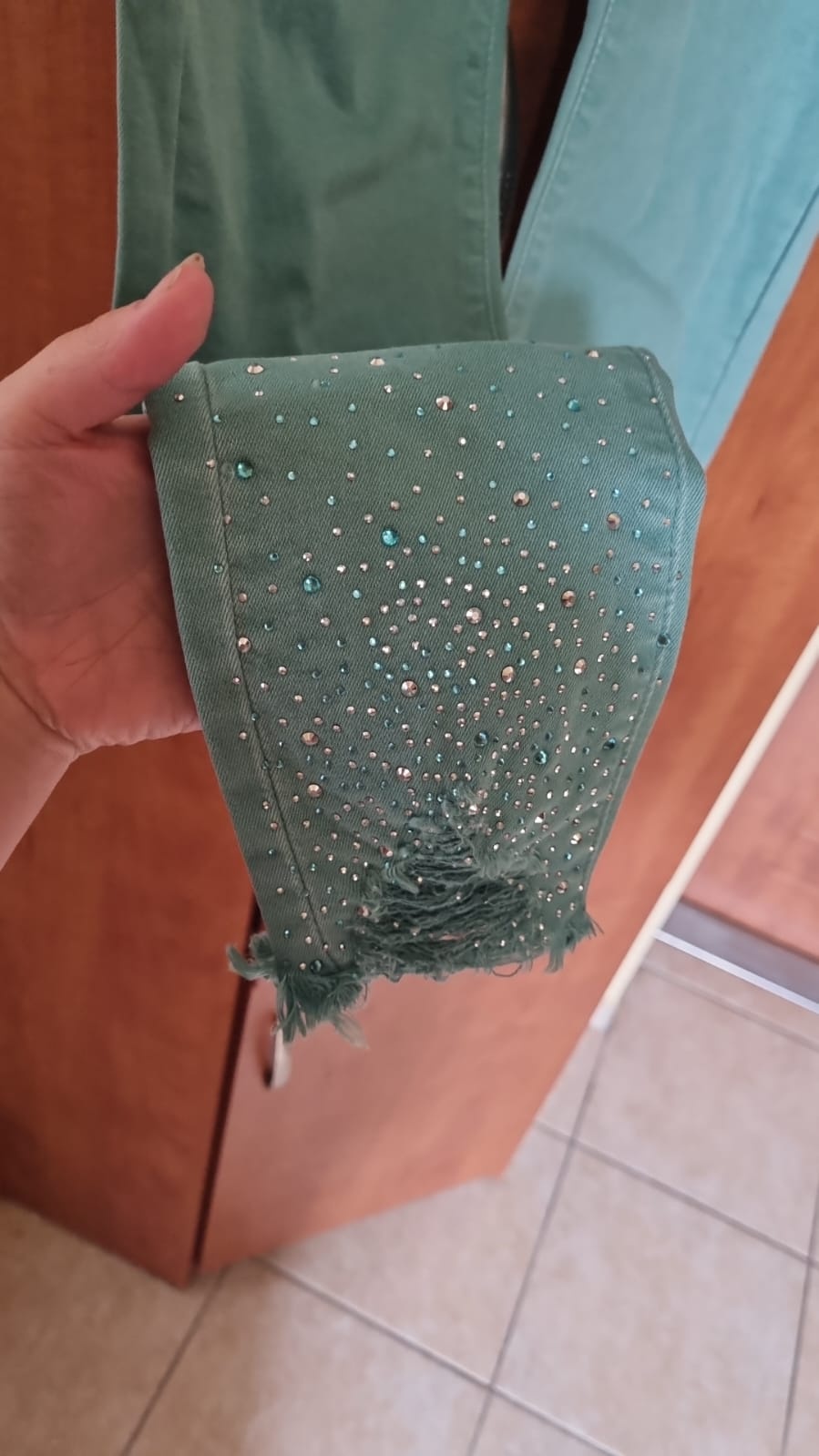 Spodnie mieta z wysoki stan - 3