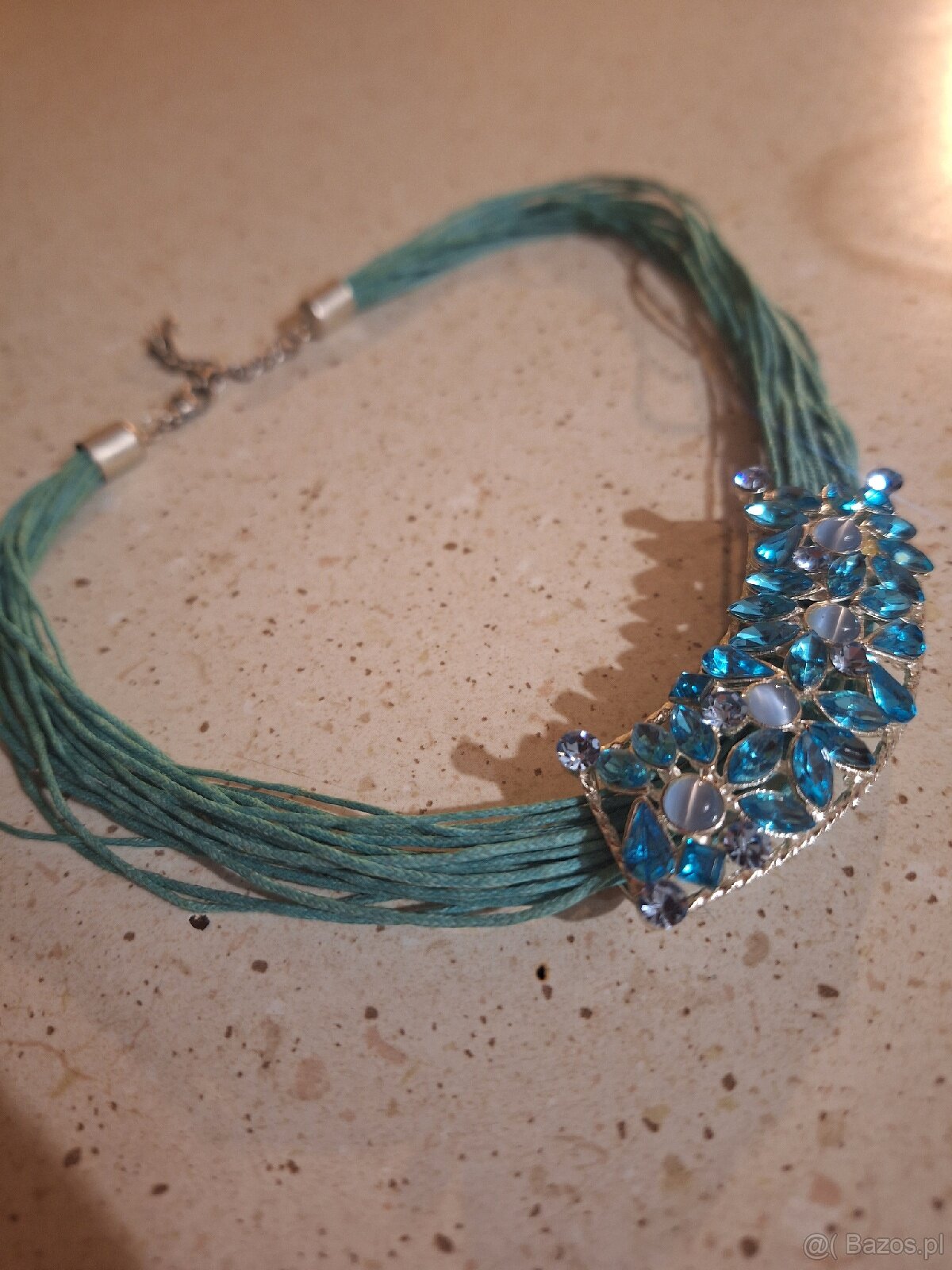 Turkusowy naszyjnik sznurek lniany - 3