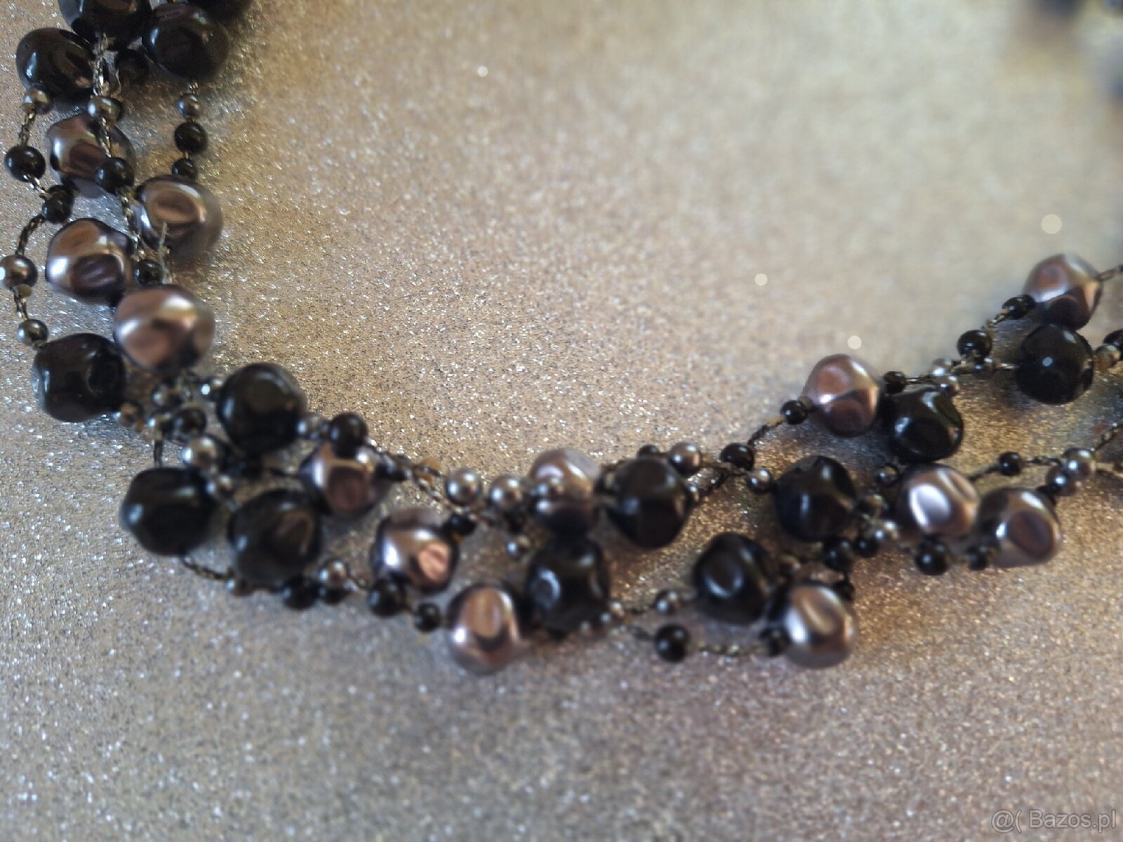 Naszyjnik imitacja perełek srebro,czerń - 3