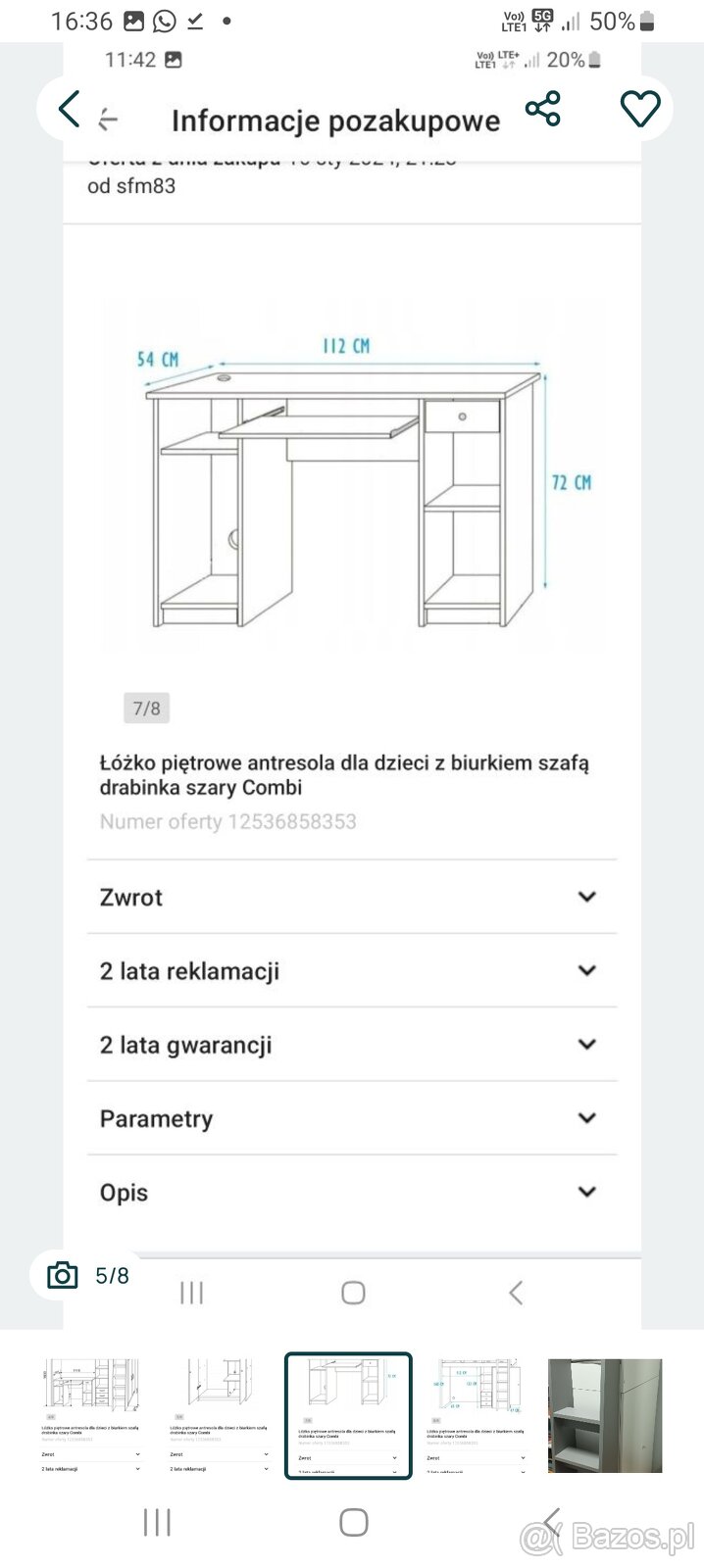 Łóżko pietrowe z biurkiem, szafą - 3