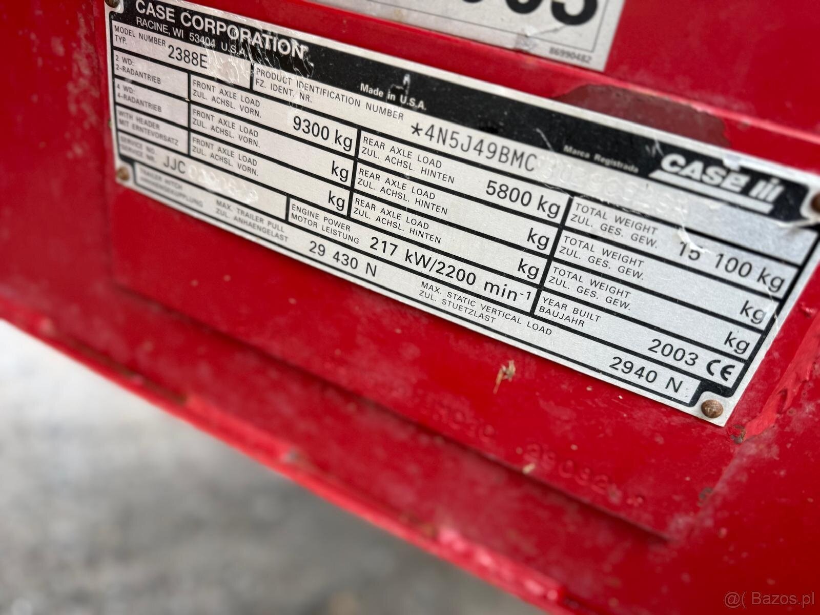 Kombajn zbożowy Case 2388 heder stół do rzepaku rok 2003 spr - 3