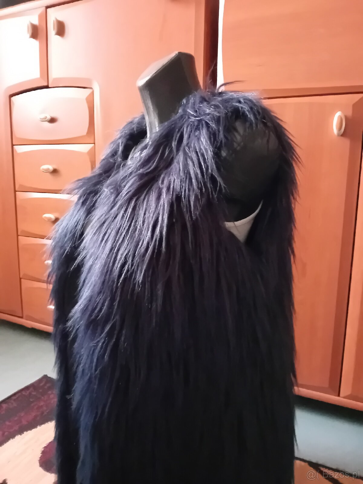 Granatowa kamizelka damska futrzana ciepła zimowa - 3