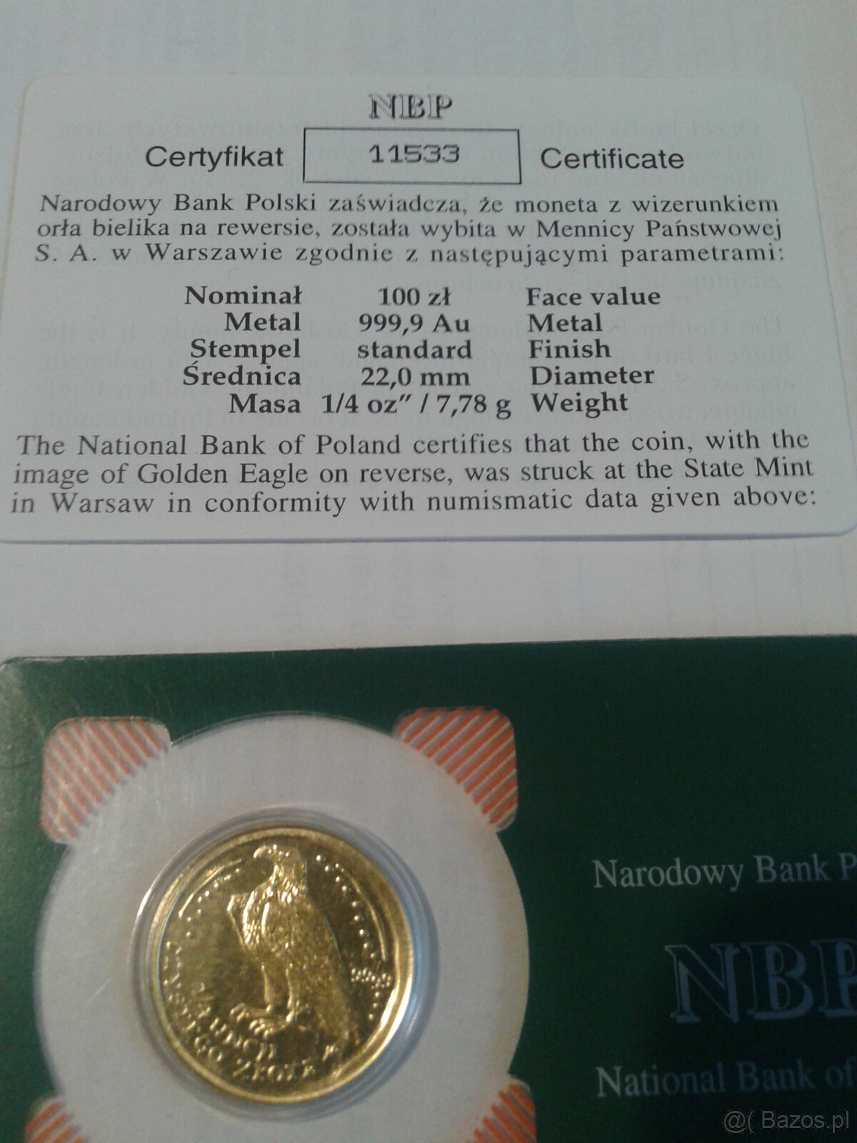 moneta orzeł 100 zł ZŁOTA - 3