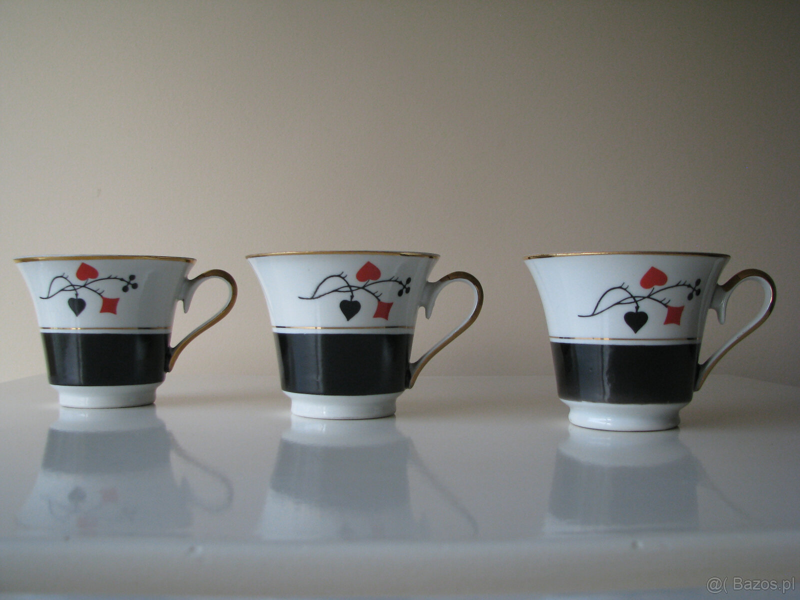 Piękne porcelanowe filiżanki karciane ze złoceniami Ćmielów - 3