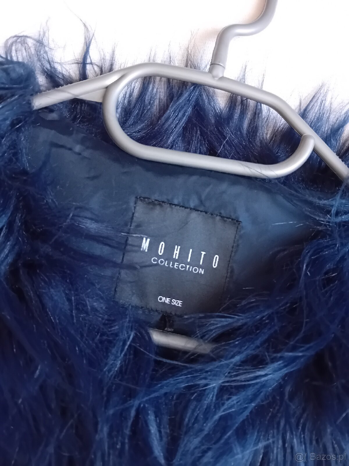 Granatowa kamizelka damska futrzana ciepła zimowa - 3