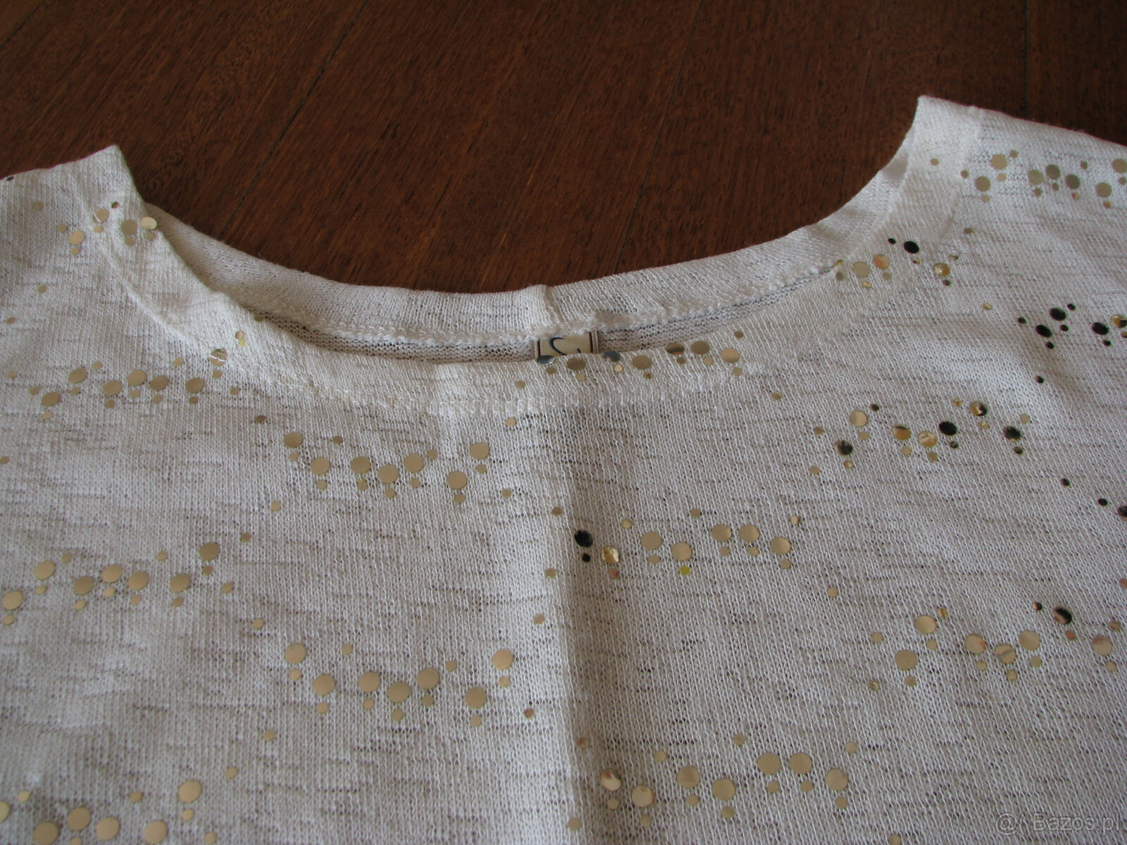 Luźny, biały sweterek, bluzka z cekinkami, L / XL - 3