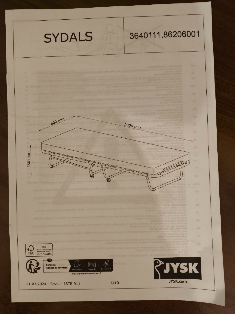 Łóżko składane JYSK SYDALS 80x200 z materacem, jak nowe - 3