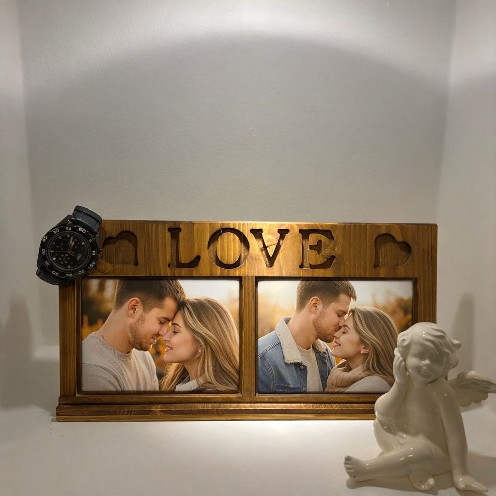 Prezent Walentynkowy dla Niej i Niego – Drewniana Ramka Hand - 3