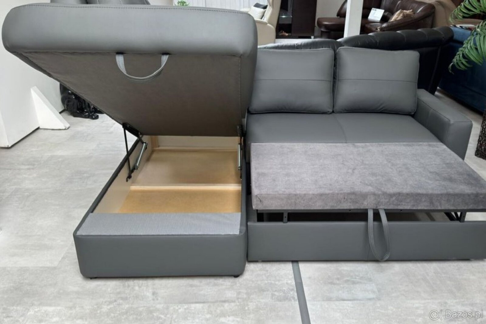 Narożnik Moder -20% skóra 100%, pojemnik + spanie - 3