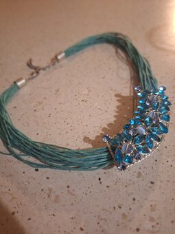 Turkusowy naszyjnik sznurek lniany - 3