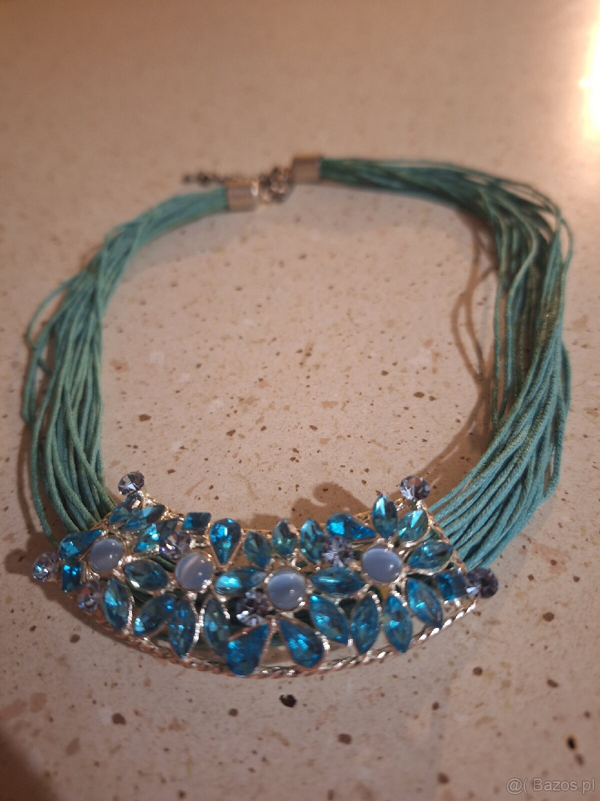 Turkusowy naszyjnik sznurek lniany - 4