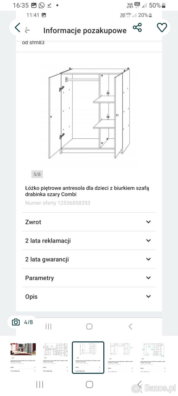 Łóżko pietrowe z biurkiem, szafą - 4