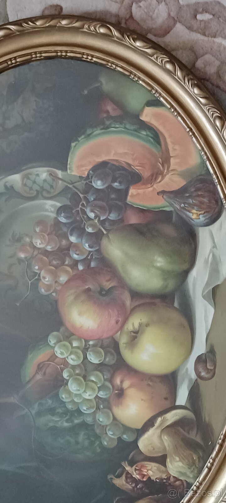 Duży zabytkowy obraz MARTWA NATURA ZA SZKŁEM 83x63 cm. Ciężk - 4