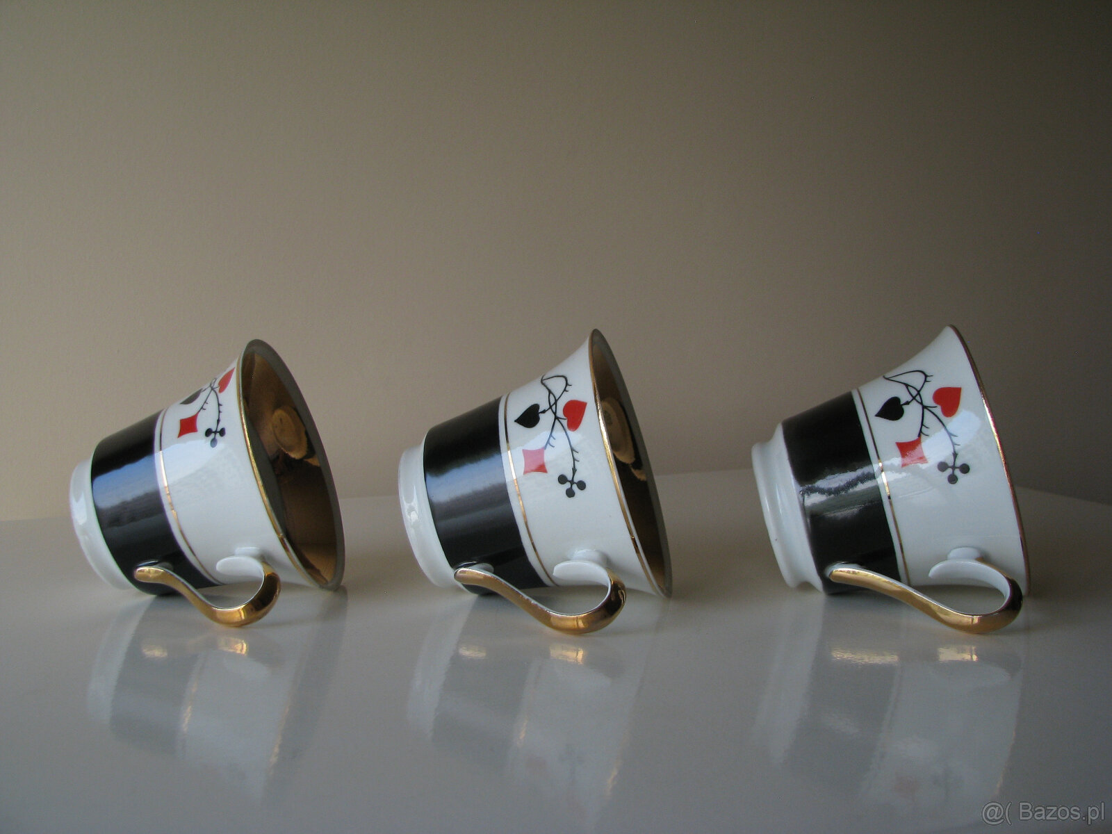 Piękne porcelanowe filiżanki karciane ze złoceniami Ćmielów - 4