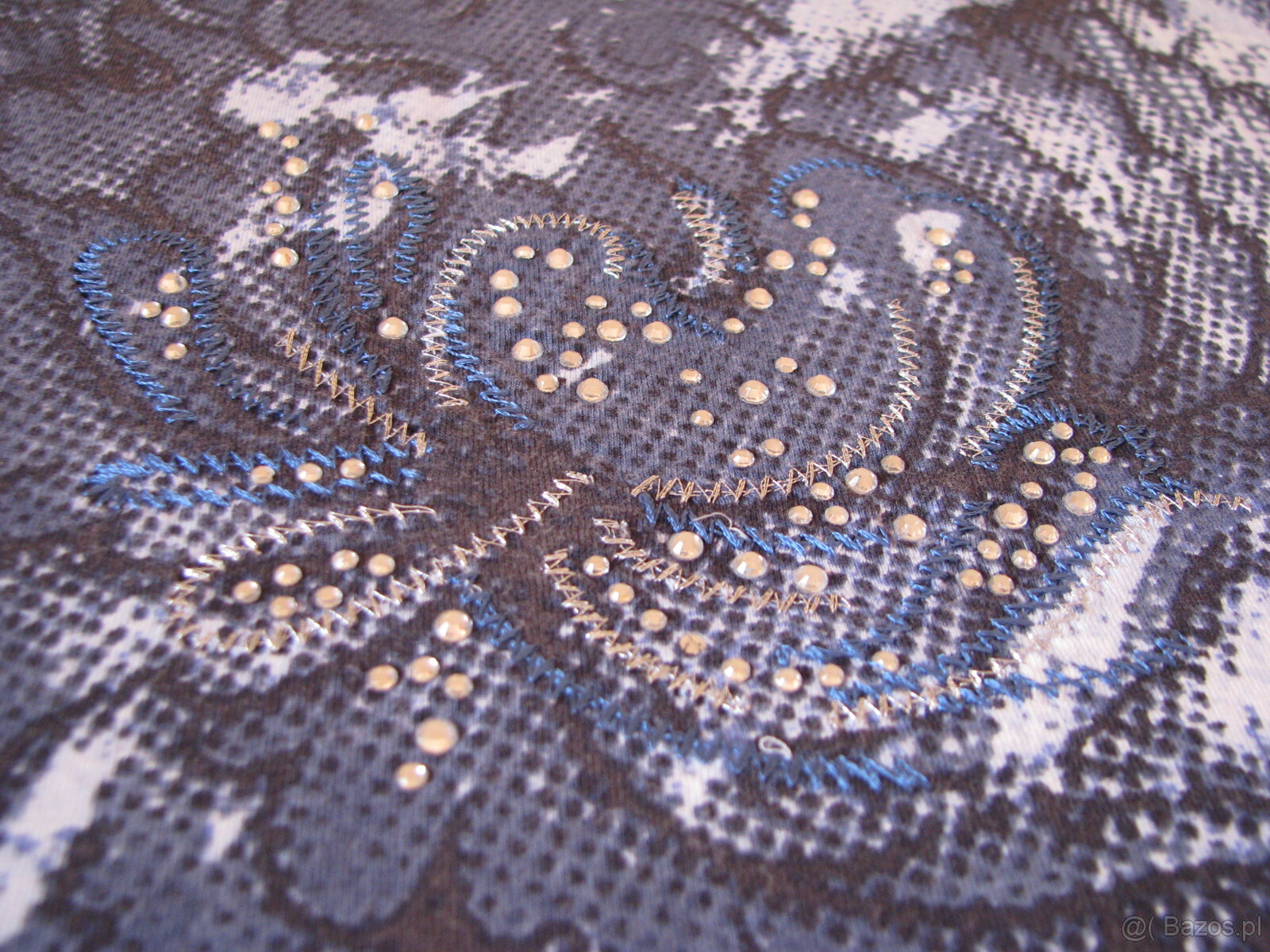 Bluzka z rękawem 3/4, rozm. L, niebiesko-biała z cyrkoniami, - 4