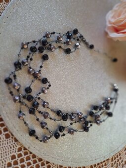 Naszyjnik imitacja perełek srebro,czerń - 4