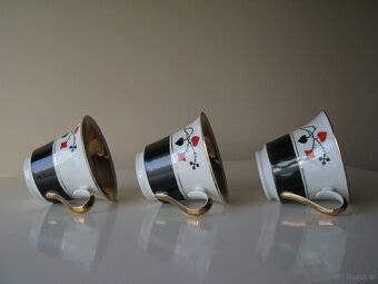 Piękne porcelanowe filiżanki karciane ze złoceniami Ćmielów - 4