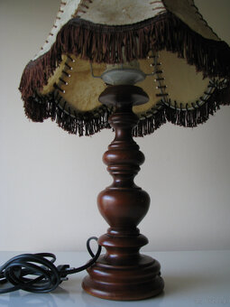 Stara lampa stołowa stojąca abażur skóra naturalna frędzle - 4
