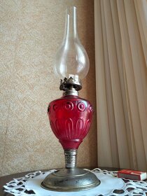Stara lampa naftowa 48cm 100% sprawna szkło -kolor rubinowy - 4
