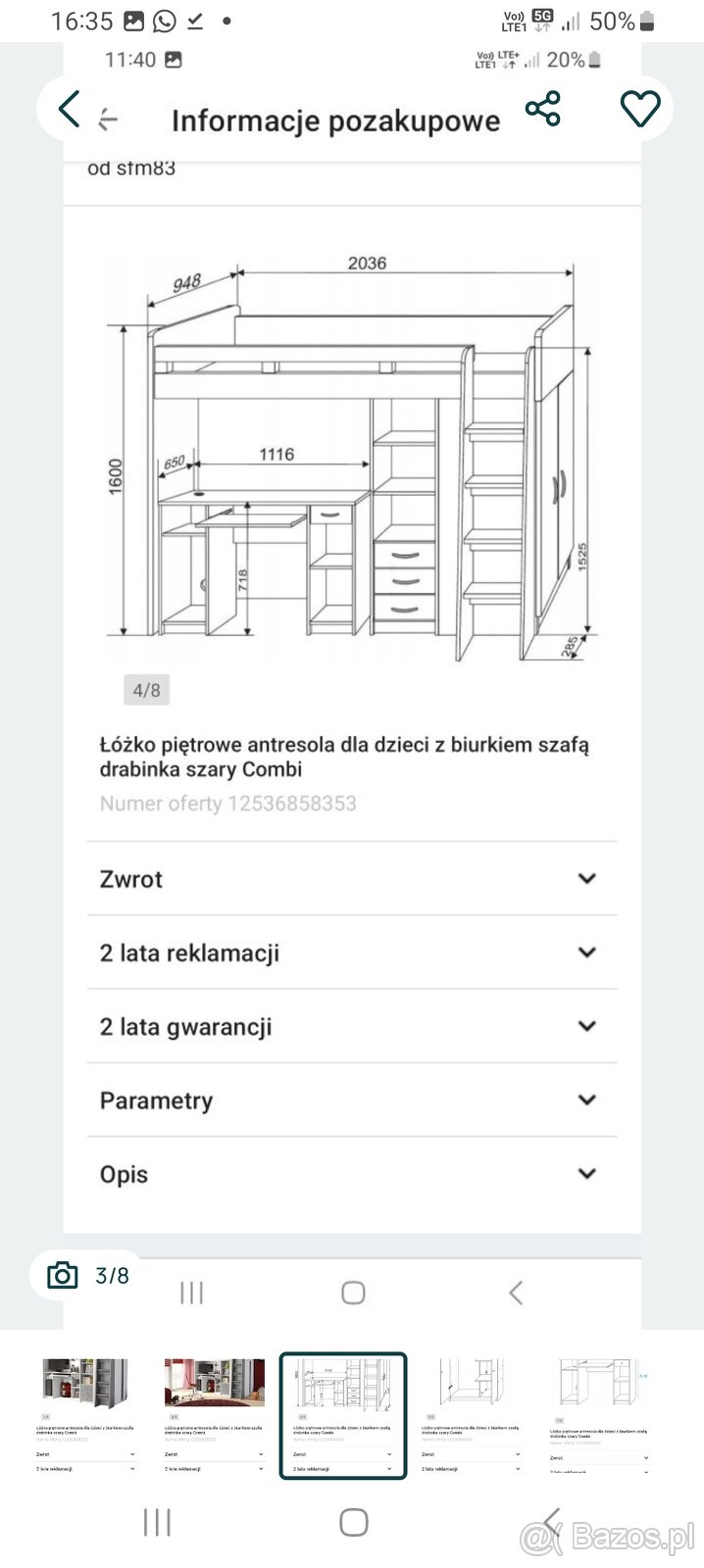 Łóżko pietrowe z biurkiem, szafą - 5