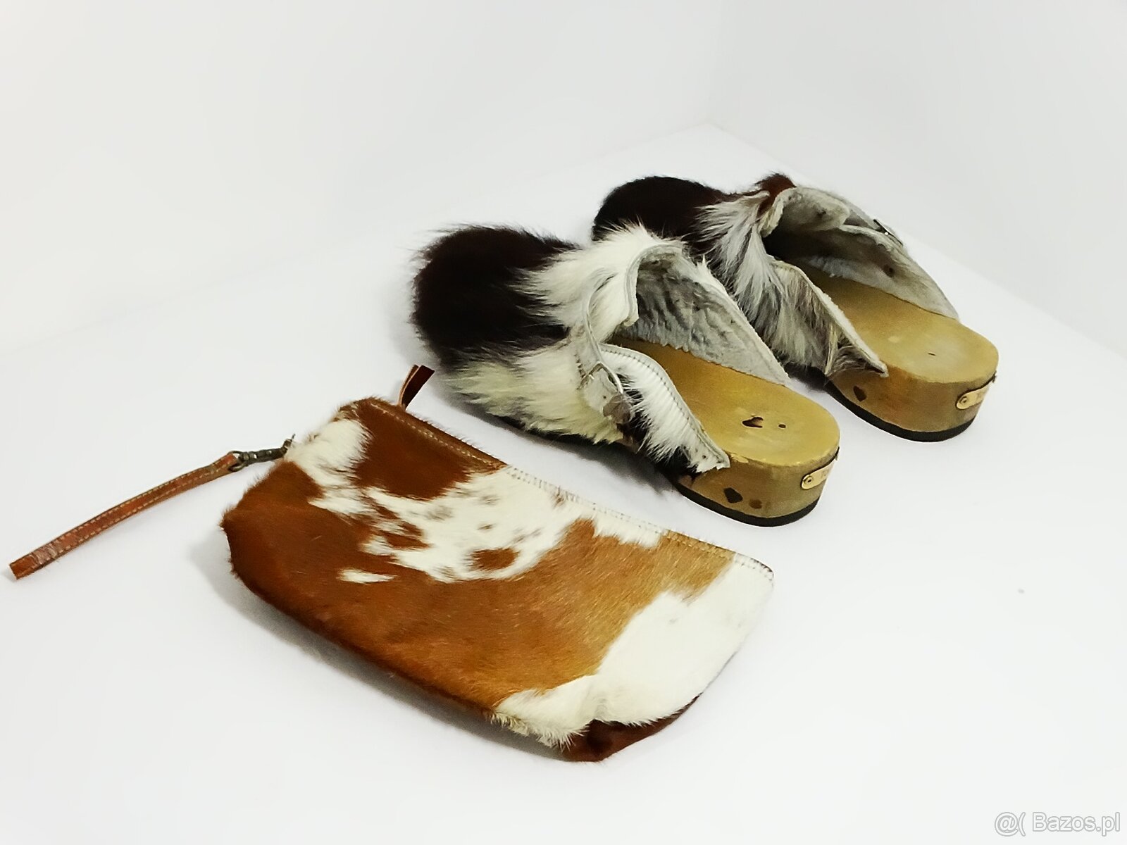 Drewniaki z naturalnej skóry bydlęcej z futrem oraz kopertów - 5